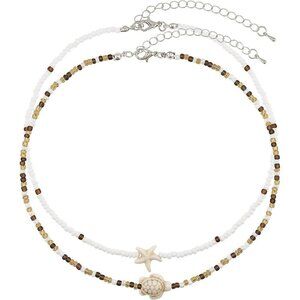 Bohemian Beaded Necklace for Women Layered Choker with Turtle Starfish Charm
